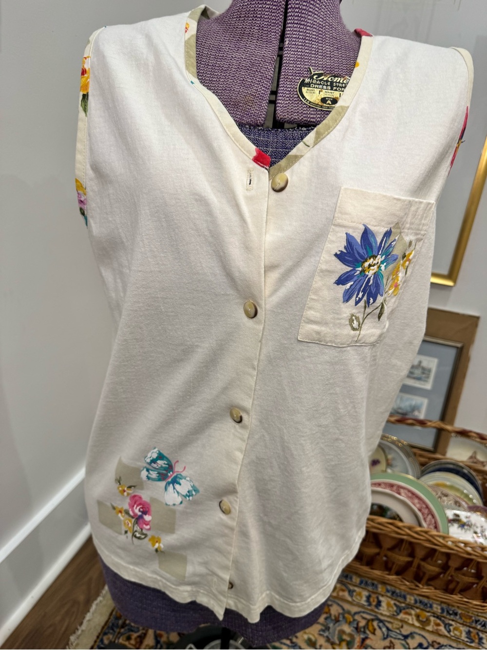 Vintage 90s Floral Cotton Top Artsy garden blouse cottagecore button front